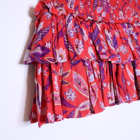 SUNDRY Floral Tiered Skirt Red Smocked Ruffle Lightweight Women's 1 / US S - Picture 7 of 14